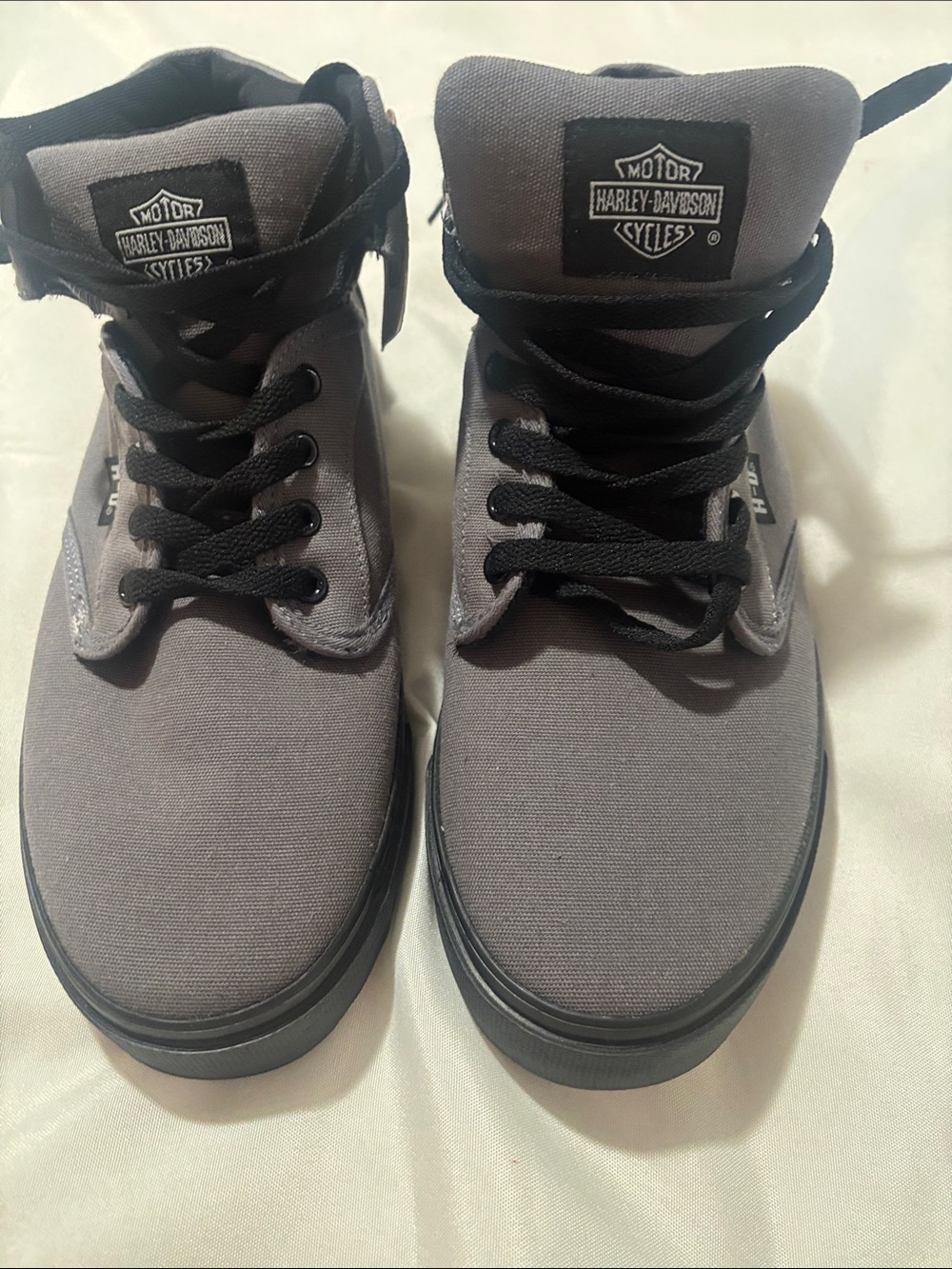 Harley-Davidson Men's Gray and Black High-Top Canvas Sneakers